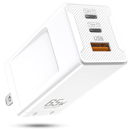 USB C 벽면 고속 충전기, 2022 Updated 65W 3 포트 PD 3.0 GaN USB 충전기 폴더블 타입 C 고속충전 어댑터 모든 아이폰 13/ 12/ 12 미니/ 12 프로, SE, 삼성, 맥북 프로/ 에어, 아이패드, 에어팟