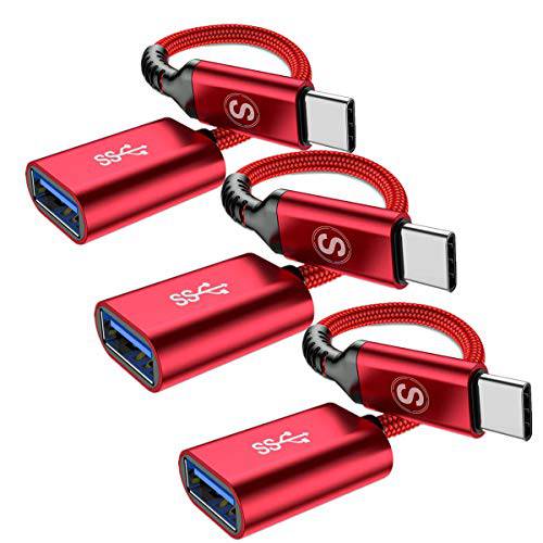 USB C to USB 어댑터 [3-Pack, 0.5ft], Sweguard USB 타입 C 3.1 OTG 어댑터 케이블 On The 고 어댑터 삼성 갤럭시 S22 S21 S20+ 울트라 S10 S9 S8, 노트 20 10, 맥북 프로/ 에어, 구글 픽셀 6 5a 4XL-Red