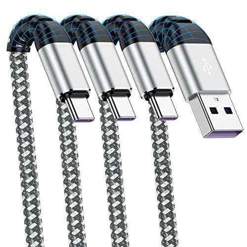 USB A to 타입 C 케이블, Cabepow [3Pack] 10Ft 엑스트라 롱 고속충전 10 Feet USB 타입 C 케이블 삼성 갤럭시 A10/ A20/ A51/ S10/ S9/ S8, 10 Foot 타입 C 충전기 프리미엄 나일론 Braided USB 케이블 -실버