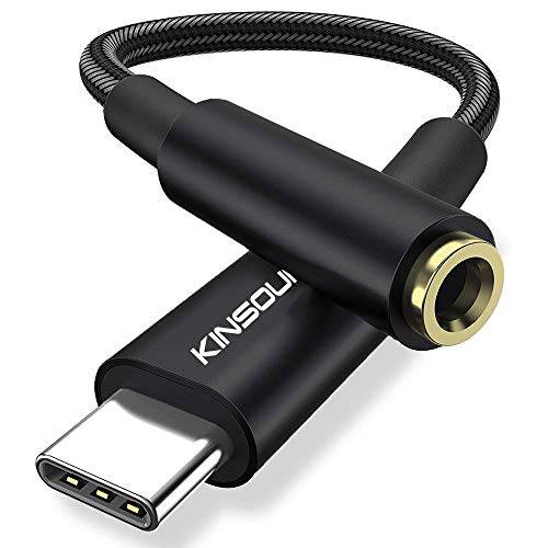 USB C to 3.5mm 헤드폰 잭 어댑터, Kinsound USB 타입 C to Aux 오디오 동글 케이블 케이블 호환가능한 삼성 갤럭시 S21 S20 울트라 Z 플립 S20+ 노트 20, 픽셀 4/ 3/ 2/ XL, 아이패드 프로 (블랙)