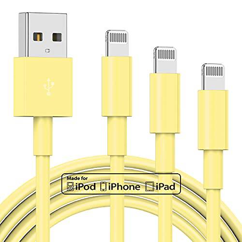 3 팩 애플 MFi 인증된 아이폰 충전기 케이블, 애플 라이트닝 to USB 케이블 케이블, 2.4A 고속충전 애플 폰 롱 충전기 아이폰 12/ 11/ 11Pro/ 11Max/ X/ Xs/ XR/ XS 맥스/ 8/ 7/ 6/ 5S/ SE (6ft, Yellow)
