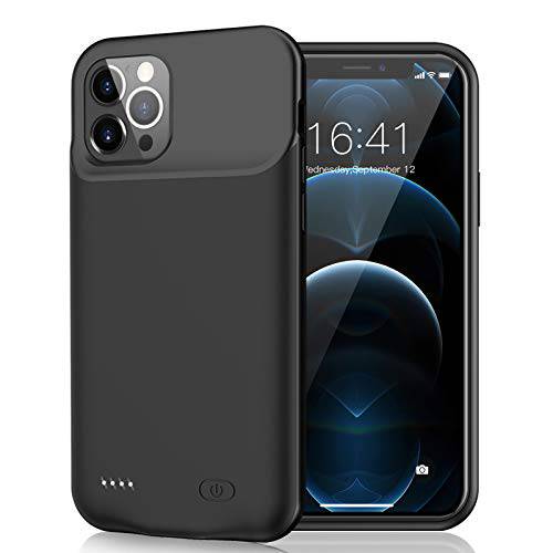 배터리 케이스 아이폰 12 프로/ iPhone12, 7000mAh 슬림 휴대용 충전식 배터리 팩 충전 케이스 호환가능한 아이폰 12 프로/ iPhone12 (6.1 인치) Extended 배터리 충전기 Case-Black