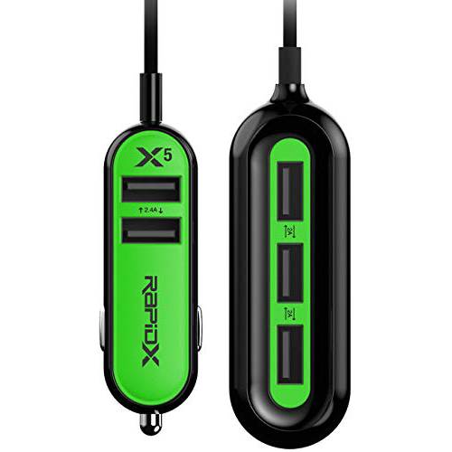 RapidX X5 5 USB 포트 차량용충전기 22.4A 그린