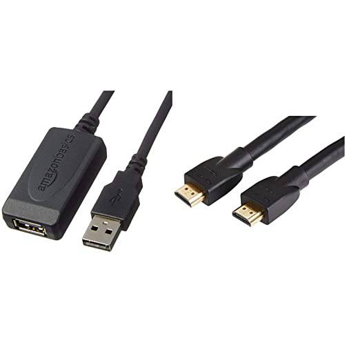 아마존 Basics USB 2.0 액티브 연장 케이블 타입 A-Male to A-Female 롱 케이블 - 32 Feet (9.75 미터)& CL3 Rated High-Speed 4K HDMI 케이블 - 25 Feet