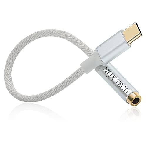 NLJX TECH USB C to 3.5mm 오디오 어댑터 만든다 Female 타입 C Aux 어댑터 and Male 헤드폰 잭 연결 to Your 헤드폰, 이어폰, and Other Aux 디바이스 (실버 그레이)