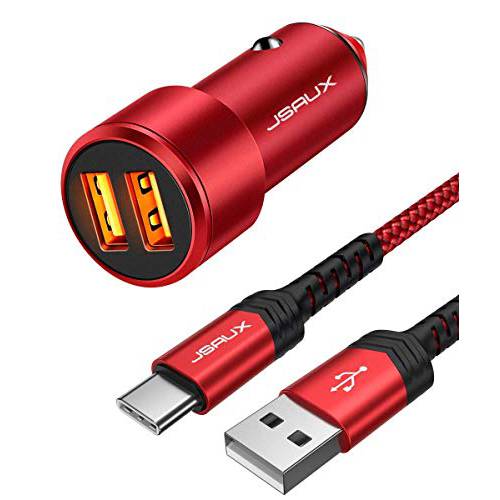 JSAUX USB-C to USB-A 케이블 (2 팩,  레드)+  차량용충전기 듀얼 USB-A 포트 ( 레드)