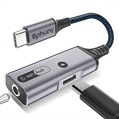 USB C to 3.5mm 헤드폰 and 충전기 어댑터, Bphuny 2-in-1 USB C to AUX 마이크 잭 PD 60W 고속충전 스테레오, 이어폰, 호환가능한 삼성 갤럭시 S22/ Note20, 픽셀 6, 아이패드 프로 2021