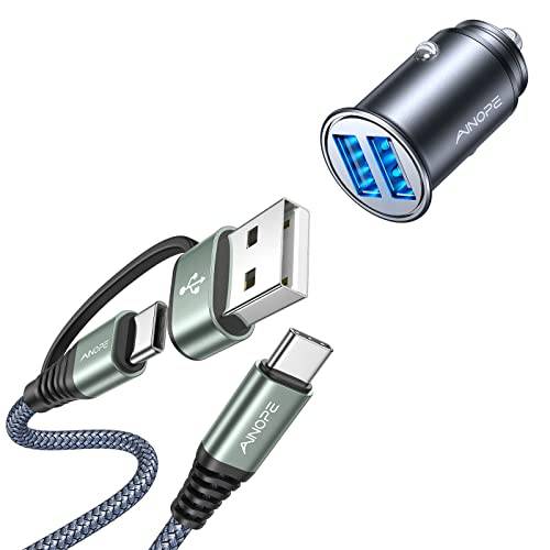 AINOPE USB C 케이블 고속 차량용충전기 팩 [3.1A 60W] 듀러블 나일론 Braided USB A/ C to USB-C 케이블 차량용충전기 어댑터