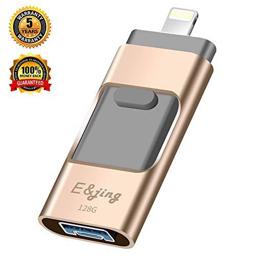 USB 플래시 드라이브 아이폰 E&jing 아이폰 플래시 드라이브 128GB 아이폰 외장 스토리지 USB 3.0 포토 스틱 휴대용 아이폰 안드로이드 PC 포토 아이폰 픽쳐 스틱 골드 for for