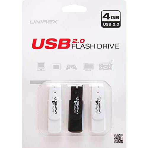 Unirex USFW-204M3M USB 2.0 플래시드라이브, 스윙, 4GB, 혼합 컬러, 3-Pack
