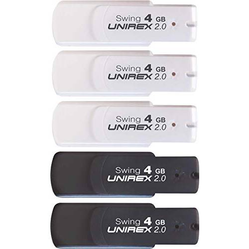 Unirex USFW-204C5M USB 2.0 플래시드라이브, 스윙, 4GB, 혼합 컬러, 5-Pack