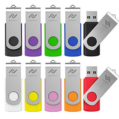 32GB 플래시 드라이브 벌크, 대용량 10 팩 USB 2.0 32 GB 썸 드라이브 점프 드라이브 펜 드라이브 메모리 드라이브 ZIP 드라이브 led 라이트 스토리지 By Imphomius - 10Pack Multicoloured 포함 위한