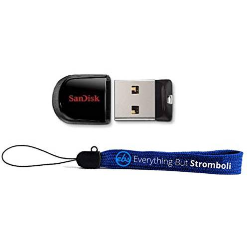 SanDisk 16GB Cruzer 호환 USB 플래시드라이브 (SDCZ33-016G-B35) 로우 프로파일 Tiny 드라이브 번들,묶음 with (1) Everything But 스트롬볼리 스트랩