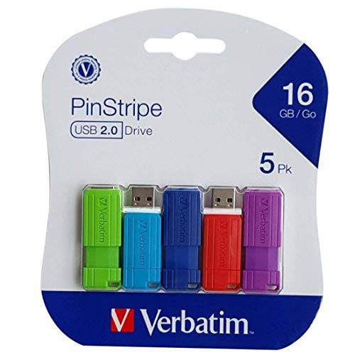 Verbatim 2735156 Pinstripe 16GB USB 2.0 조명 Drives 5/ 팩 (99813)