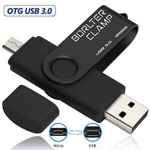 BorlterClamp 128GB USB 3.0 플래시드라이브 듀얼 Port 메모리 스틱, OTG 썸 드라이브 with Micro USB 드라이브 Port for 안드로이드 스마트폰 태블릿, 태블릿PC&  컴퓨터 (블랙)