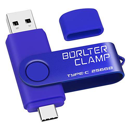 256GB USB Type-C 플래시드라이브, BorlterClamp USB C 3.0 점프 드라이브 메모리 스틱 듀얼 Port for 안드로이드 스마트폰 삼성 갤럭시 S10/ S9/ S8/ 노트 9, LG, 화웨이,  태블릿&  컴퓨터 (블루)