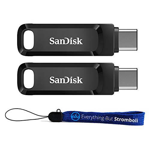SanDisk 64GB 울트라 듀얼 드라이브 Go (SDDDC3-064G-G46) 2-in-1 USB Type-A& Type-C 플래시드라이브 - 2 팩 번들,묶음 with 1 Everything But 스트롬볼리 스트랩