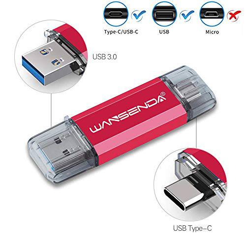 WANSENDA 512GB Type-C USB C 플래시드라이브 USB 3.0/ 3.1 썸 드라이브 키체인,키링,열쇠고리 USB Photo 스틱 (레드)