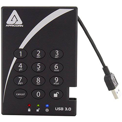 Apricorn Aegis 맹꽁이자물쇠,통자물쇠,자물쇠 2 TB USB 3.0 256-Bit AES XTS 하드웨어 Encrypted 휴대용 외장 하드디스크 (A25-3PL256-2000), 블랙