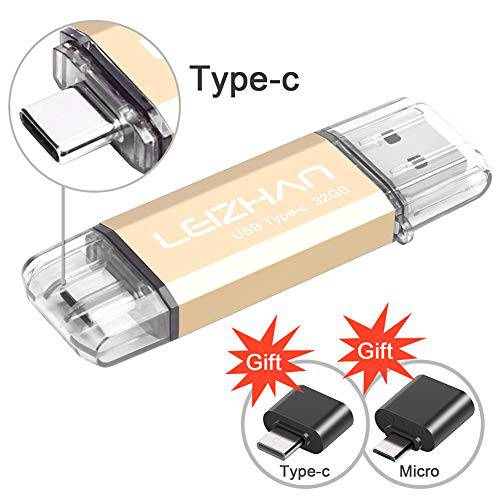 leizhan Type-C USB 플래시드라이브 256GB, USB C Photo 스틱 for HTC 10, 화웨이 P20, 삼성 갤럭시 S10, S9, 노트 9, S8, S8 플러스, USB OTG 어댑터 Micro/ Type-C USB to USB 컨버터, 변환기 for 태블릿, 태블릿PC PC 안드로이드