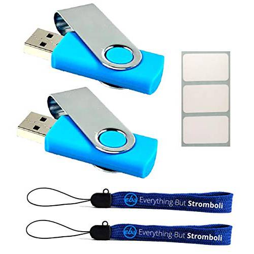 32GB 2.0 USB 조명 Drives (2 벌크, 대용량 팩 - 블루) 펜 드라이브 번들,묶음 with (2) Everything But Stromboli  끈& (3) 스티커 이름 for USB Flashdrives