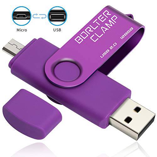 BorlterClamp 128GB USB 플래시드라이브 듀얼 Port 메모리 스틱, OTG 썸 드라이브 with Micro USB 드라이브 Port for 안드로이드 스마트폰 태블릿, 태블릿PC&  컴퓨터 (퍼플)