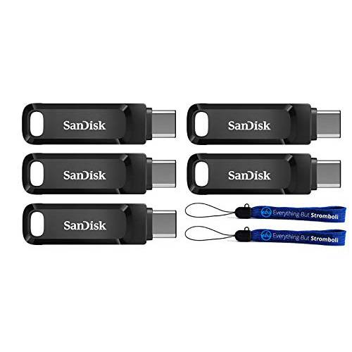 SanDisk 32GB 울트라 듀얼 드라이브 Go (SDDDC3-032G-G46) 2-in-1 USB Type-A& Type-C 플래시드라이브 - 5 팩 번들,묶음 with 2 Everything But 스트롬볼리 끈