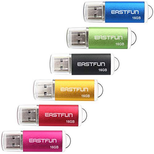 EASTFUN 6 팩 16GB USB 2.0 플래시 드라이브 메모리 스틱 썸 드라이브 썸 스틱 점프 드라이브 ZIP 드라이브 펜 드라이브 led 인디케이터 6 Pcs 믹스 컬러: 로즈 레드 골드 블랙 그린 블루 포함