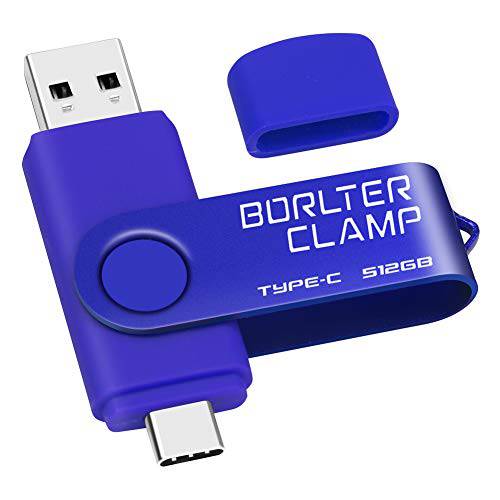 512GB USB Type-C 플래시드라이브, BorlterClamp USB C 3.0 점프 드라이브 메모리 스틱 듀얼 Port for 안드로이드 스마트폰 삼성 갤럭시 S10/ S9/ S8/ 노트 9, LG, 화웨이,  태블릿&  컴퓨터 (블루)
