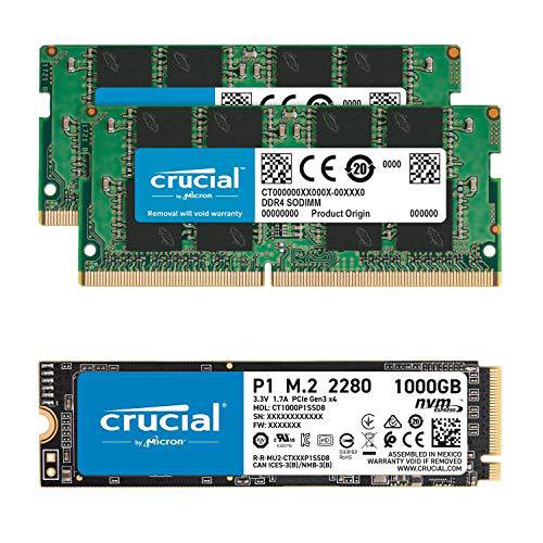 Crucial 32GB (2x16GB) DDR4 2666MHz SODIMM 메모리 번들,묶음 with P1 1TB 3D 낸드 NVMe PCIe SSD 호환가능한 with OptiPlex MFF 3050, 3060, 3070, 5050, 5060, 5070, 7050, 7060, 7070