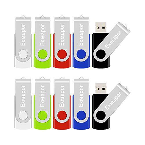 10 팩 Exmapor USB 플래시 드라이브 32GB 벌크, 대용량 USB 드라이브 스위블 썸 드라이브 키체인 메모리 스틱 led 인디케이터5 혼합 색상 화이트 그린 레드 블루 블랙 포함