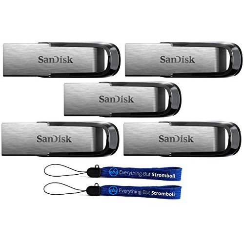 SanDisk  울트라 Flair USB (5 팩) 3.0 64GB 플래시드라이브 하이 퍼포먼스 썸 드라이브/ 점프 드라이브 up to 150MB/ s - with (2) Everything But 스트롬볼리 (TM) 스트랩