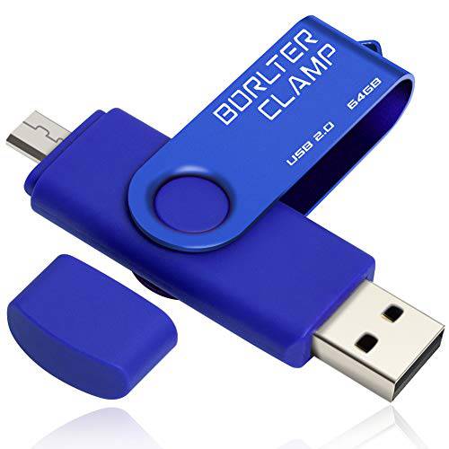 BorlterClamp 64GB USB 플래시드라이브 듀얼 포트 메모리 스틱, OTG 썸 드라이브 마이크로 USB 드라이브 포트 안드로이드 스마트폰 태블릿, 태블릿PC&  컴퓨터 (블루)