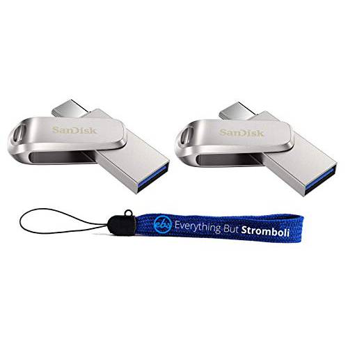 SanDisk 1TB 플래시드라이브 (벌크, 대용량 2 팩) 울트라 듀얼 드라이브 Luxe USB Type-C 스마트폰, 태블릿, and 컴퓨터 - 고속 USB 3.1 (SDDDC4-1T00-G46) 번들,묶음 (1) Everything But Stromboli  스트랩