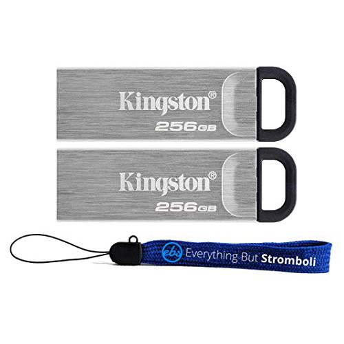 Kingston 256GB USB 플래시드라이브 Kyson DataTraveler (벌크, 대용량 2 팩) USB 3.2 Type-A 드라이브 200MB/ s 고속 PenDrive 컴퓨터 or 노트북 (DTKN/ 256GB) 번들,묶음 (1) Everything But Stromboli  스트랩