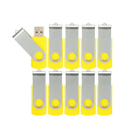 Alihelan 10pcs 16GB USB 플래시 드라이브 USB 2.0 썸 드라이브 벌크, 대용량 스위블 메모리 스틱 16 GB 폴드 스토리지 점프 드라이브 Zip 드라이브, 10 팩 Yellow