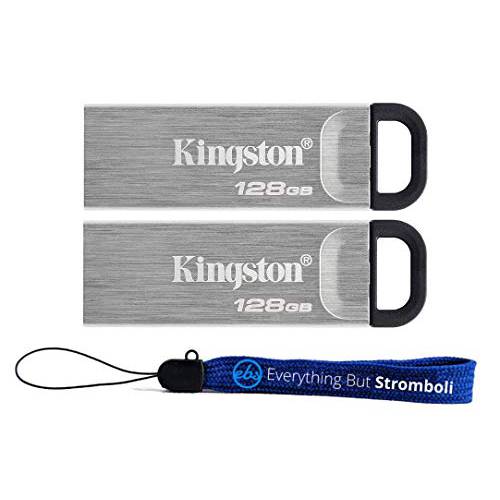 Kingston 플래시드라이브 128GB Kyson DataTraveler (벌크, 대용량 2 팩) 메탈 USB 3.2 Type-A 드라이브 200MB/ s 고속 PenDrive 컴퓨터 or 노트북 (DTKN/ 128GB) 번들,묶음 (1) Everything But Stromboli  스트랩