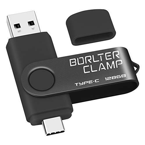 128GB USB Type-C 플래시드라이브, BorlterClamp USB C 3.0 점프 드라이브 메모리 스틱 듀얼 포트 안드로이드 스마트폰 삼성 갤럭시 S10/ S9/ S8/ 노트 9, LG, 화웨이,  태블릿&  컴퓨터 (블랙)