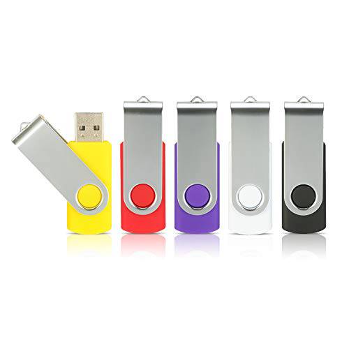 32GB 플래시드라이브S 5 팩, Alihelan USB 플래시드라이브 USB 2.0 썸 드라이브 스위블 메모리 스틱 U 디스크 점프 드라이브 Zip 드라이브 Led 인디케이터 (5 혼합 컬러: 블랙 레드 퍼플 Yellow 화이트, 32G)