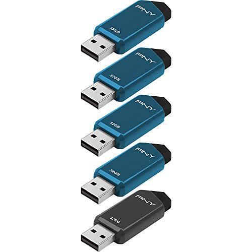 PNY 쑥들어가다 USB 2.0 플래시드라이브 5-Pack, 그레이, 블루 or 레드 - 색상다양