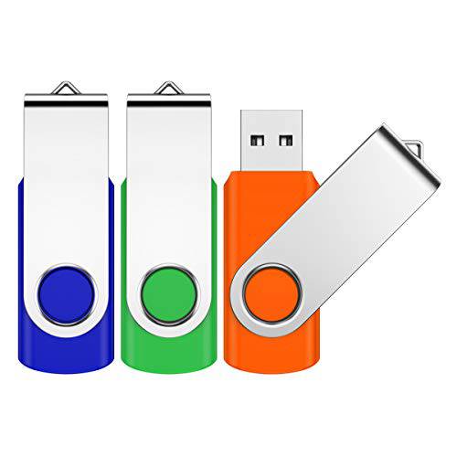 16GB 플래시드라이브, JEVDES 3 팩 스위블 데이터 스토리지 USB 플래시드라이브 USB 2.0 플래시드라이브 썸 드라이브 LED 인디케이터, 점프 드라이브 Zip 드라이브 메모리 스틱,막대 (3 혼합 컬러 끈)