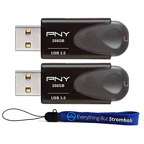 PNY 256GB USB 3.0 플래시드라이브 터보 Attache 4 (벌크, 대용량 2 팩) Works 컴퓨터 (P-FD256TBAT4A-GE) 번들,묶음 (1) Everything But 스트롬볼리 스트랩