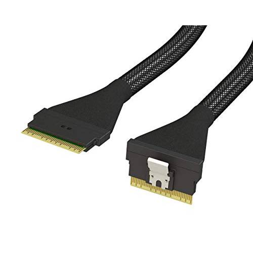 LINKUP 슬림 SAS SFF-8654 8i 스트레이트 to SFF-8654 8i 스트레이트 Up 24Gbps 고속 SAS 4.0/ PCIe 4.0 케이블 85ohm PCIe 어플리케이션 (nVME SSD Slimline) 32AWG Sleeved 재킷 - 050cm