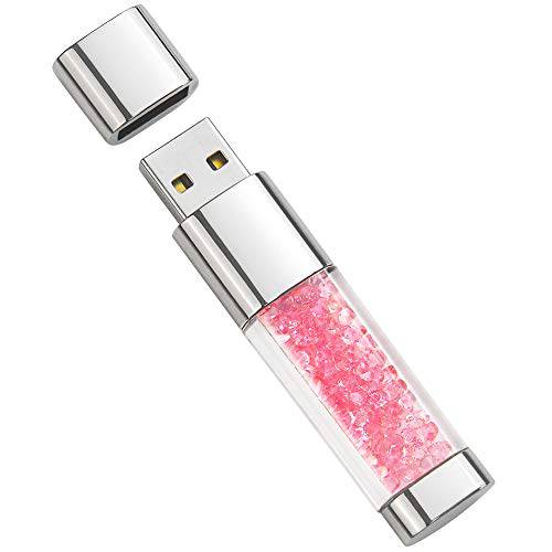 USB 플래시드라이브 32GB, BorlterClamp 귀여운 핑크 크리스탈 썸 드라이브 Novelty 펜 드라이브 메모리 스틱
