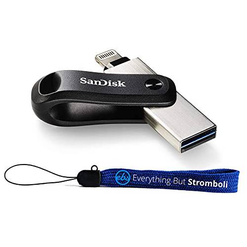 SanDisk iXpand 고 64GB 플래시드라이브 아이폰, 아이패드,  컴퓨터&  노트북 - 3.0 USB 2-for-1 드라이브 Type-A&  라이트닝 커넥터 (SDIX60N-064G-GN6NN) 번들,묶음 1 Everything But 스트롬볼리 스트랩