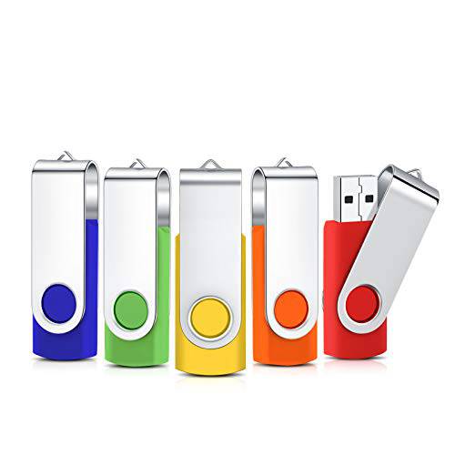 USB 메모리 스틱 32GB 5 팩, Cardfuss USB 2.0 플래시드라이브 고속 스위블 벌크, 대용량 썸 드라이브 점프 드라이브 Zip 드라이브 끈 데이터 스토리지, 화일,파일 Sharing(Multi-Color)