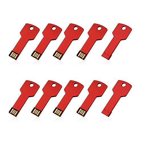 10PCS 2GB 2G USB 플래시드라이브 메탈 키 디자인 USB 플래시드라이브 메탈 키 모양 메모리 스틱 USB 2.0 레드 2G