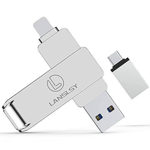 포토 스틱 아이폰 플래시드라이브 256GB, Lanslsy USB 플래시드라이브 아이폰 USB 3.0 외장 스토리지, 3 in 1 아이폰 썸 드라이브 메모리 스틱 아이폰/ 아이패드/ 안드로이드/ PC/ Mac