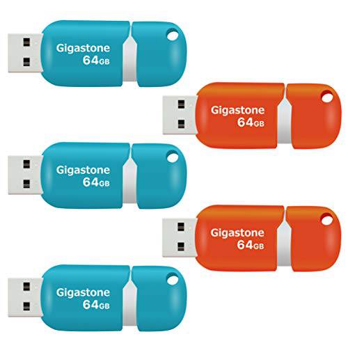 Gigastone V10 64GB 5-Pack USB2.0 플래시드라이브 썸 드라이브 메모리 스틱 펜 드라이브 캡리스 개폐식 디자인 (멀티 컬러)