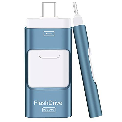 플래시드라이브 아이폰 256GB, 4 in 1 USB 타입 C 메모리 스틱, 포토 스틱 외장 스토리지 썸 드라이브 아이폰 아이패드 안드로이드 컴퓨터, Sky 블루